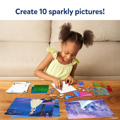 Skillmatics Foil Fun foil sheets enable quick, sparkly transfers on Frozen designs.
