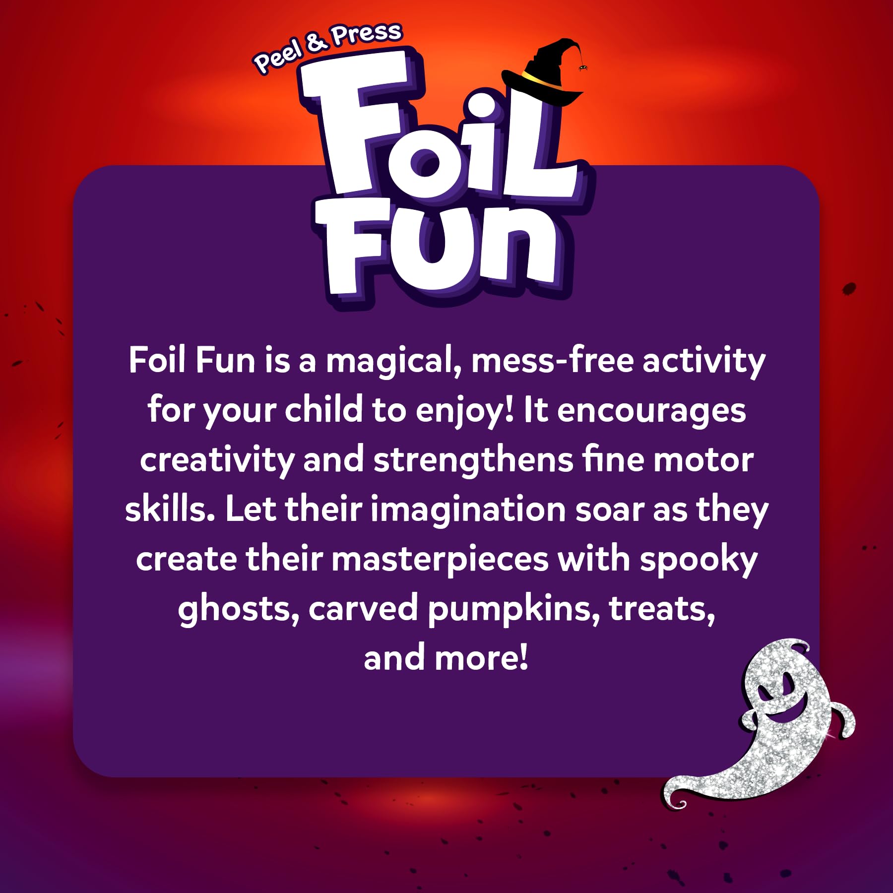 Finished Skillmatics Foil Fun Halloween boards as festive decor