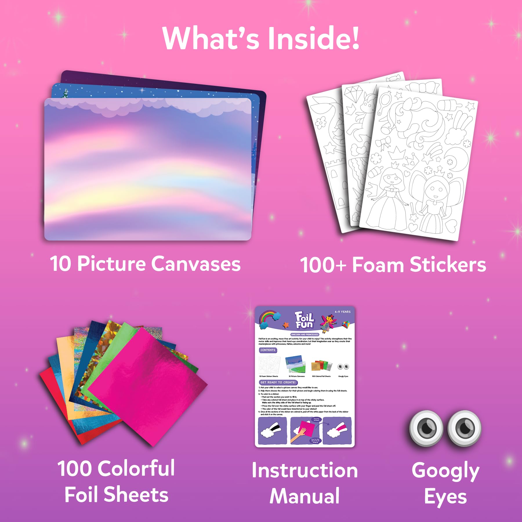 Skillmatics Foil Fun picture canvases invite kids to complete magical scenes