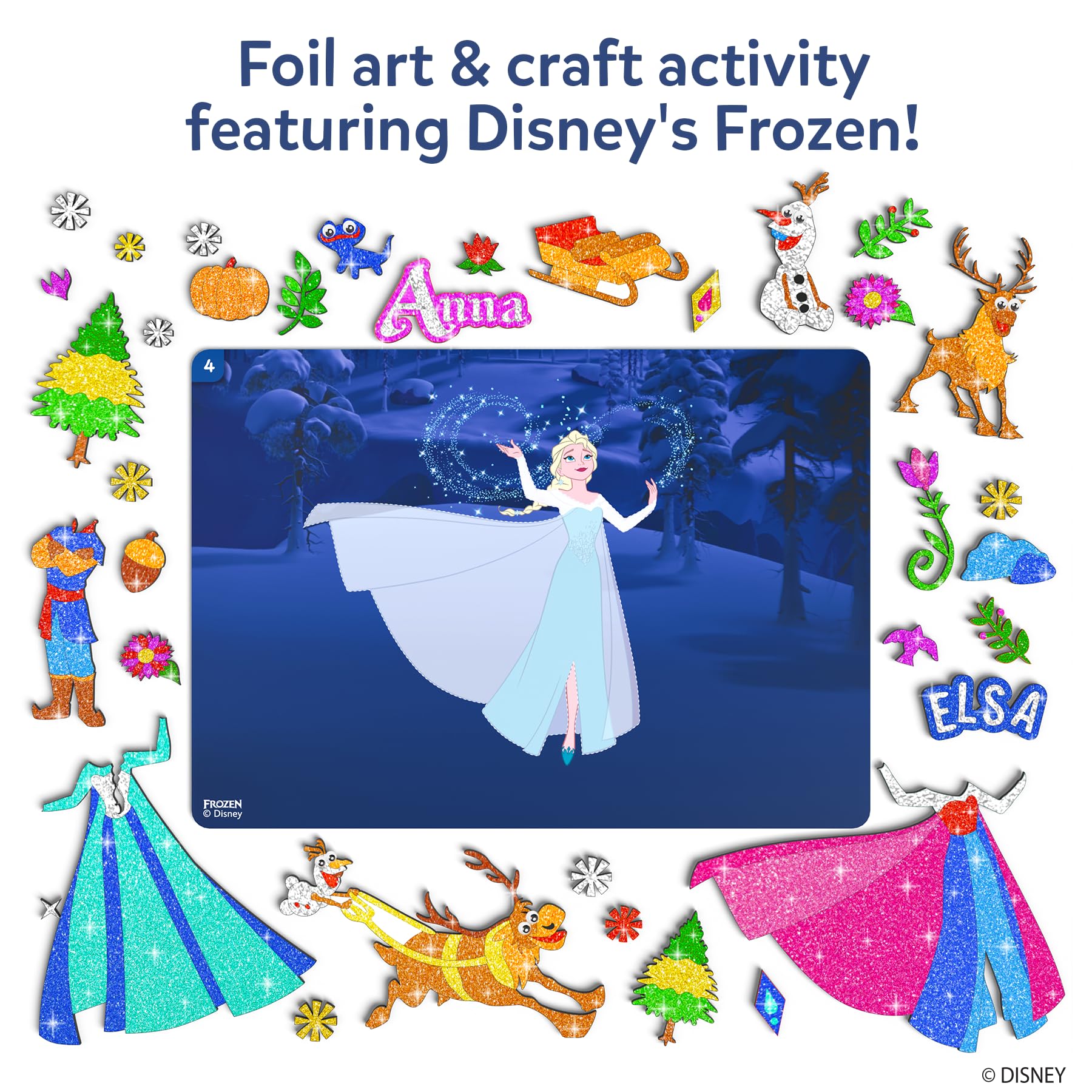 Skillmatics Foil Fun ten picture canvases inspire personalized Frozen scenes.