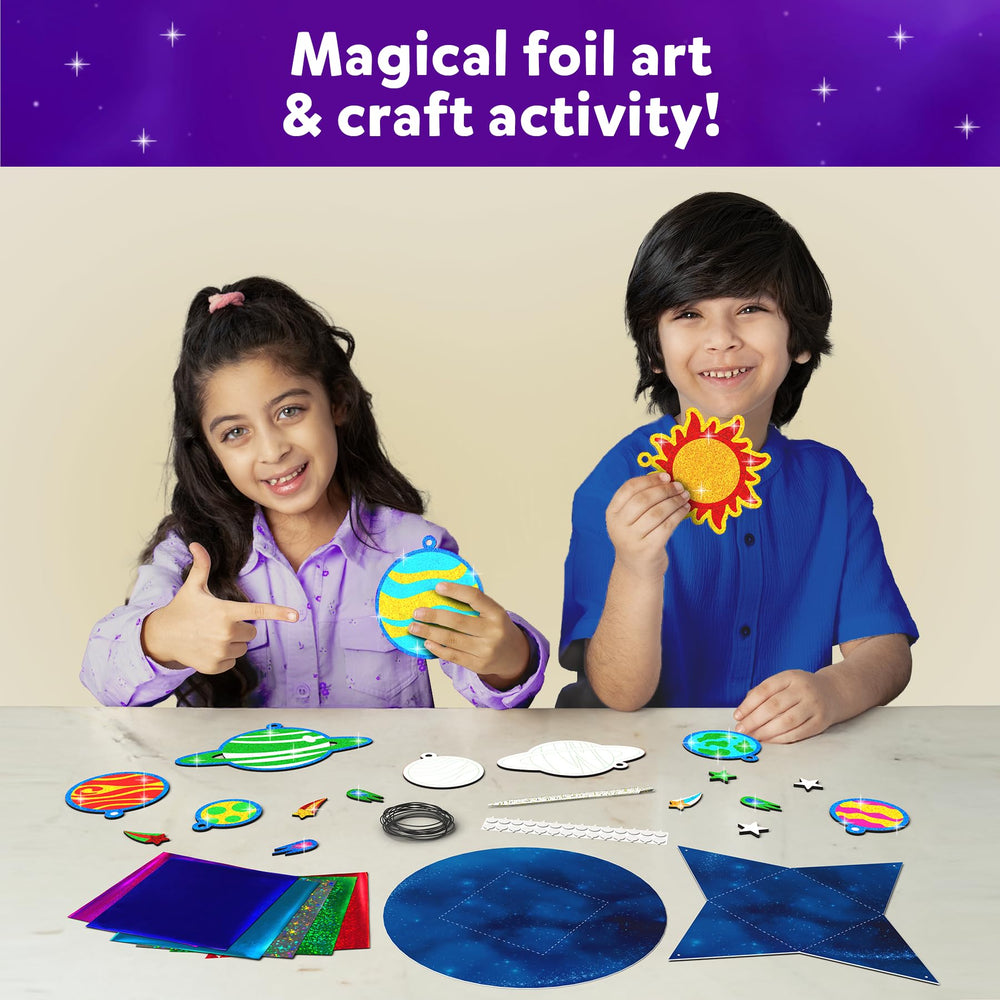 Skillmatics Foil Fun Solar System foam stickers close-up illustrating bold shapes for creative play