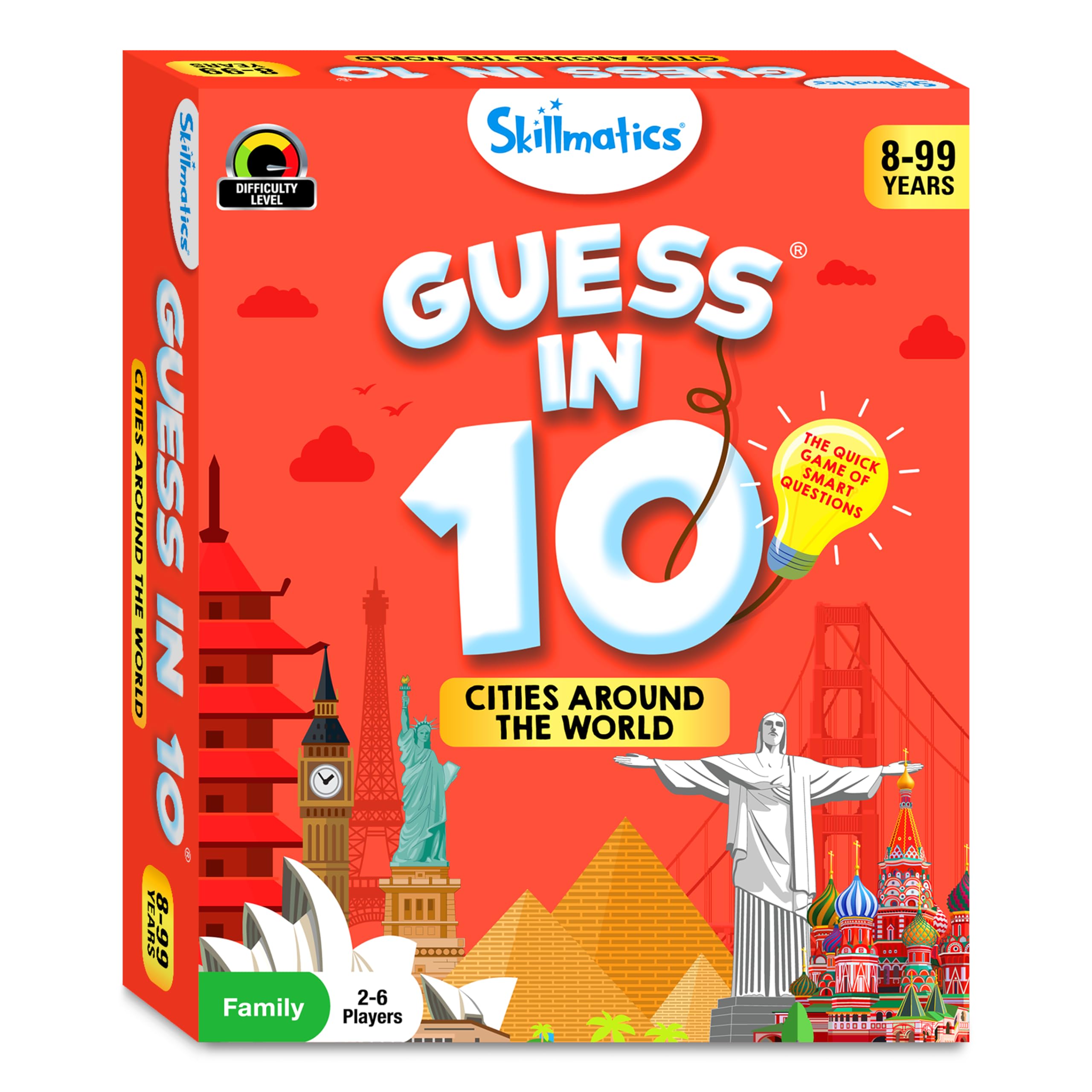 Skillmatics Guess in 10 Cities educational travel game develops geography awareness and critical thinking.