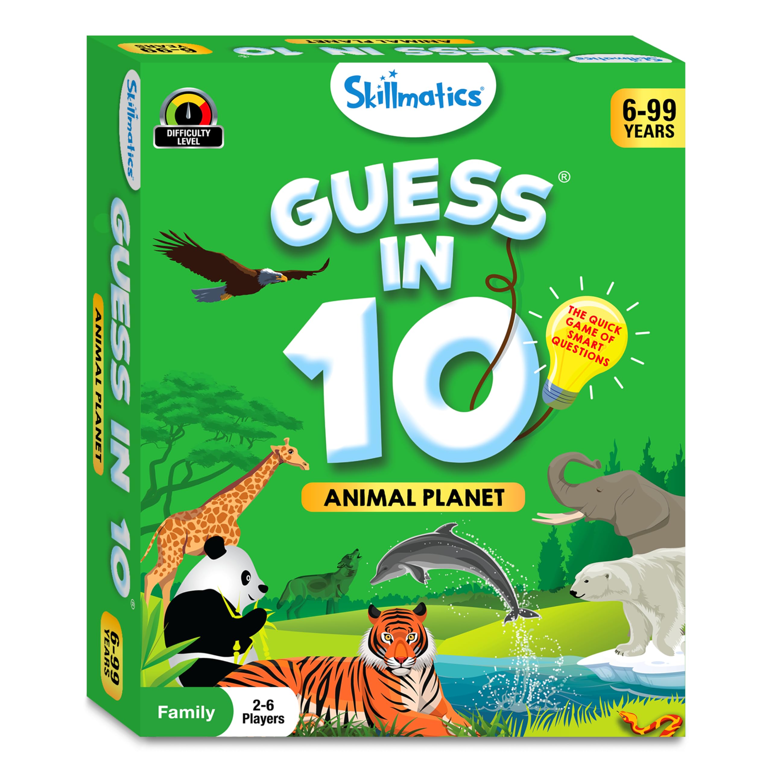 Skillmatics Guess in 10 Animal Planet family game night scene celebrating inclusive play