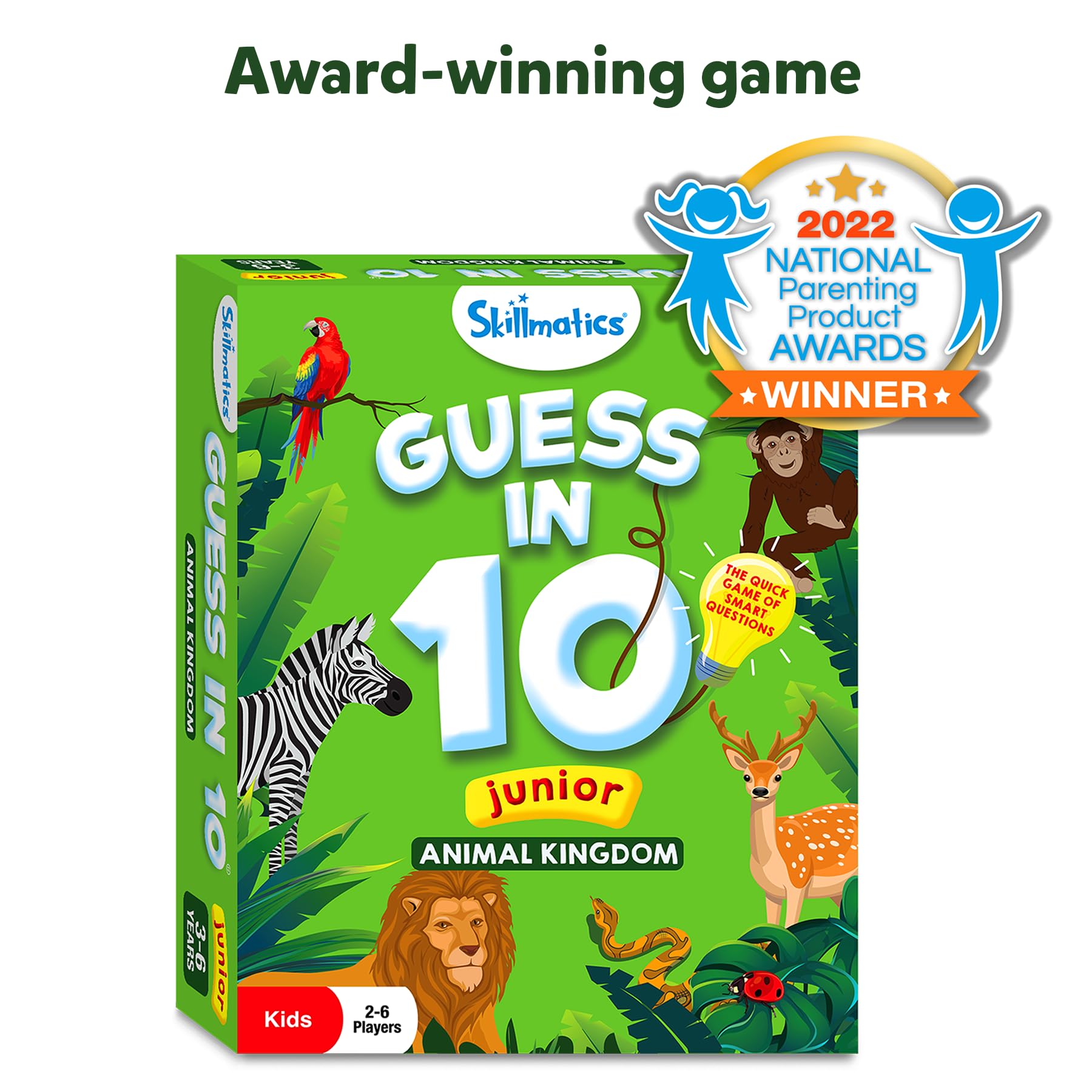 Skillmatics Guess in 10 award-nappa badge signals trusted family game
