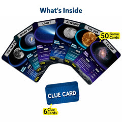 Skillmatics Guess in 10 NASA Space cards spread during play.