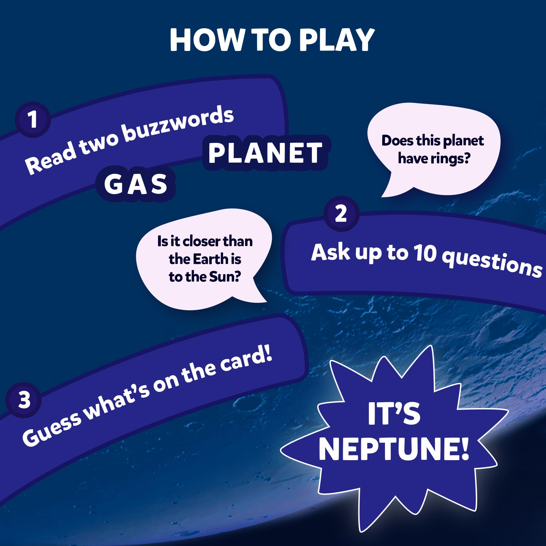 Skillmatics Guess in 10 NASA Space clue cards help plan guesses.