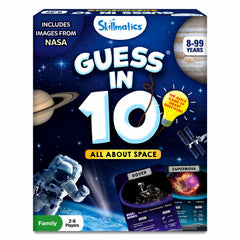 Skillmatics Guess in 10 NASA Space box cover, ideal for family game nights.