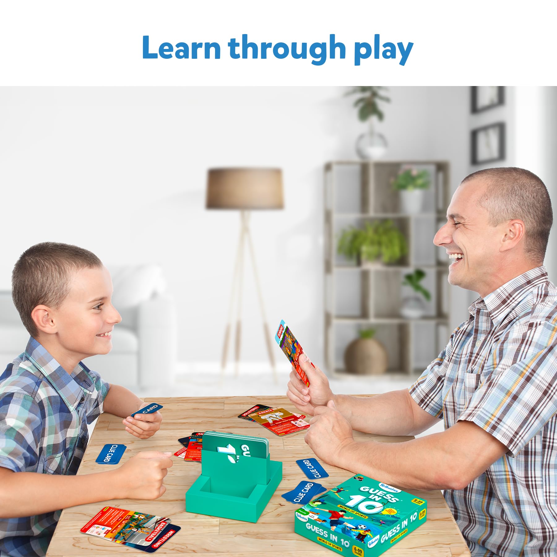 Skillmatics Guess in 10 Sports family game night image emphasizes shared fun.