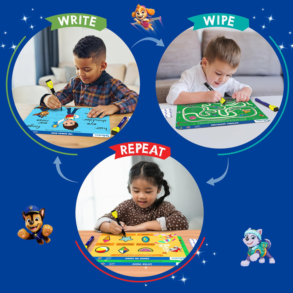 PAW Patrol scenes provide age-appropriate shapes and patterns for skill-building.
