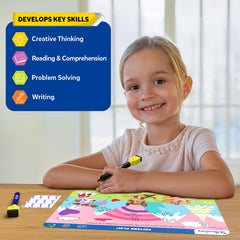 Kids practice writing on PAW Patrol mats during screen-free play with Skillmatics.