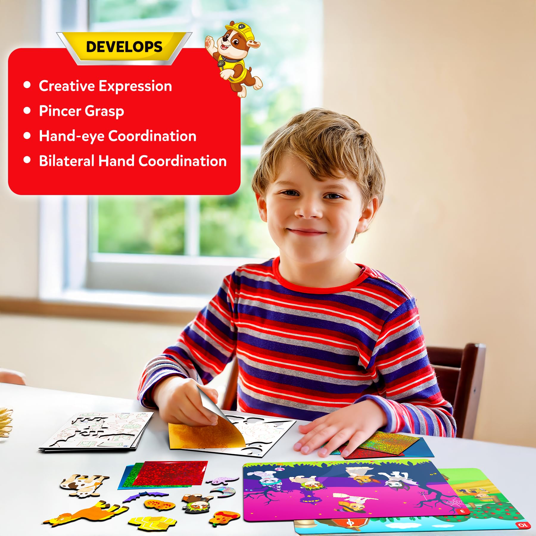 Instruction manual assists easy, independent PAW Patrol foil art.