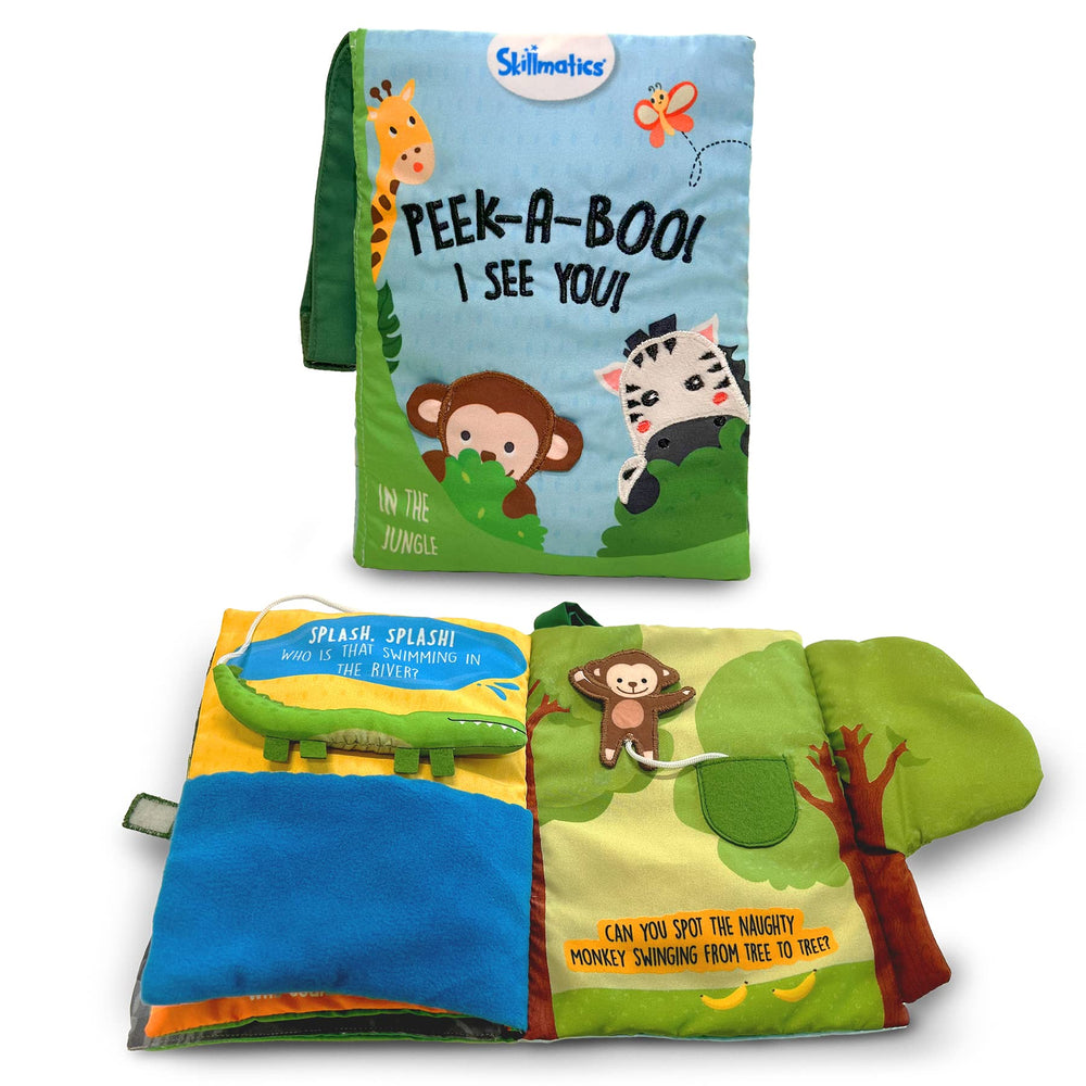 Skillmatics Peek-A-Boo Jungle Book durable, washable fabric for daily use.