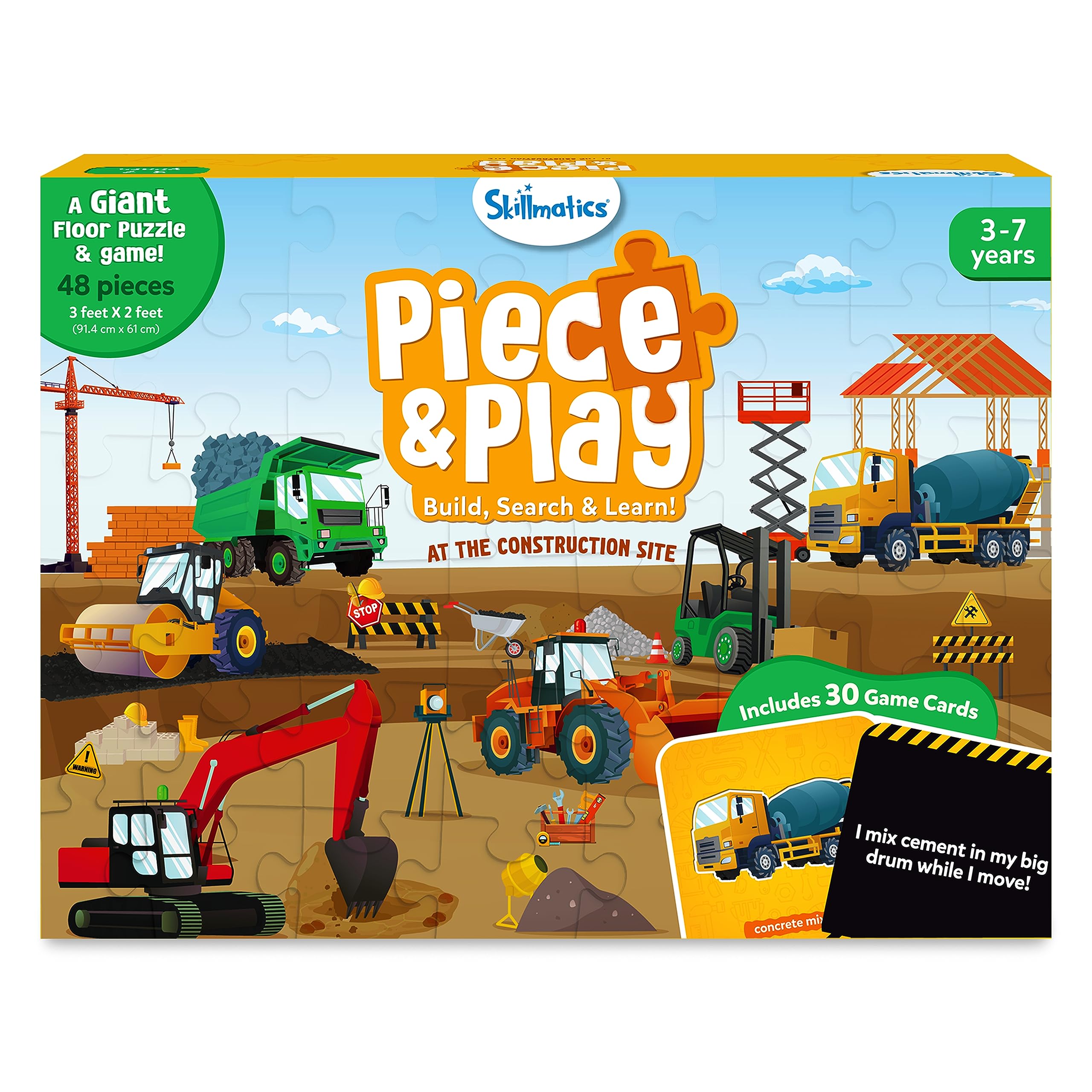 Skillmatics Piece & Play construction site floor puzzle with large pieces for independent assembly.