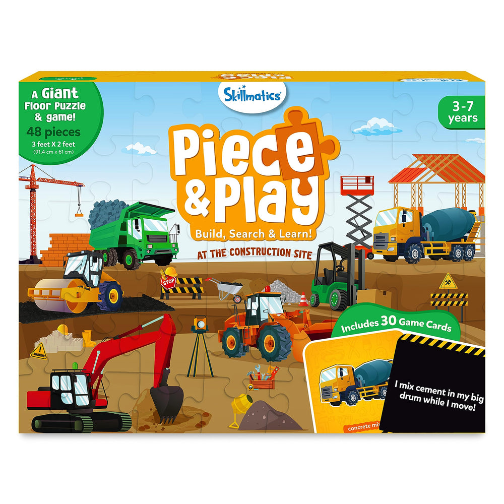 Skillmatics Piece & Play construction site floor puzzle with large pieces for independent assembly.