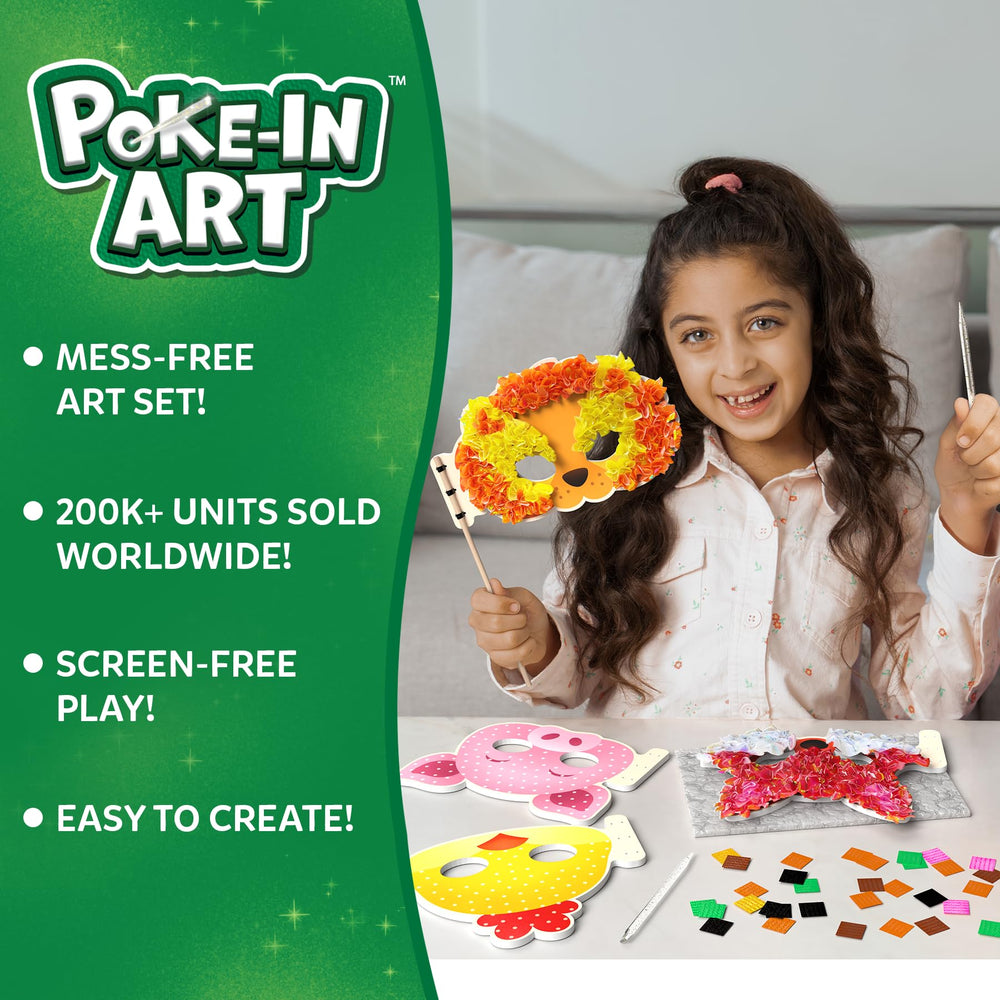 Skillmatics Poke-in Art foam masks being assembled for imaginative play.