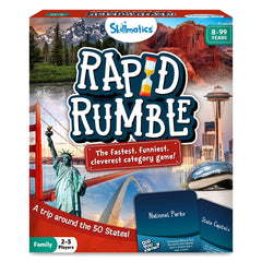 Skillmatics Rapid Rumble cover showcasing vibrant game components for family play