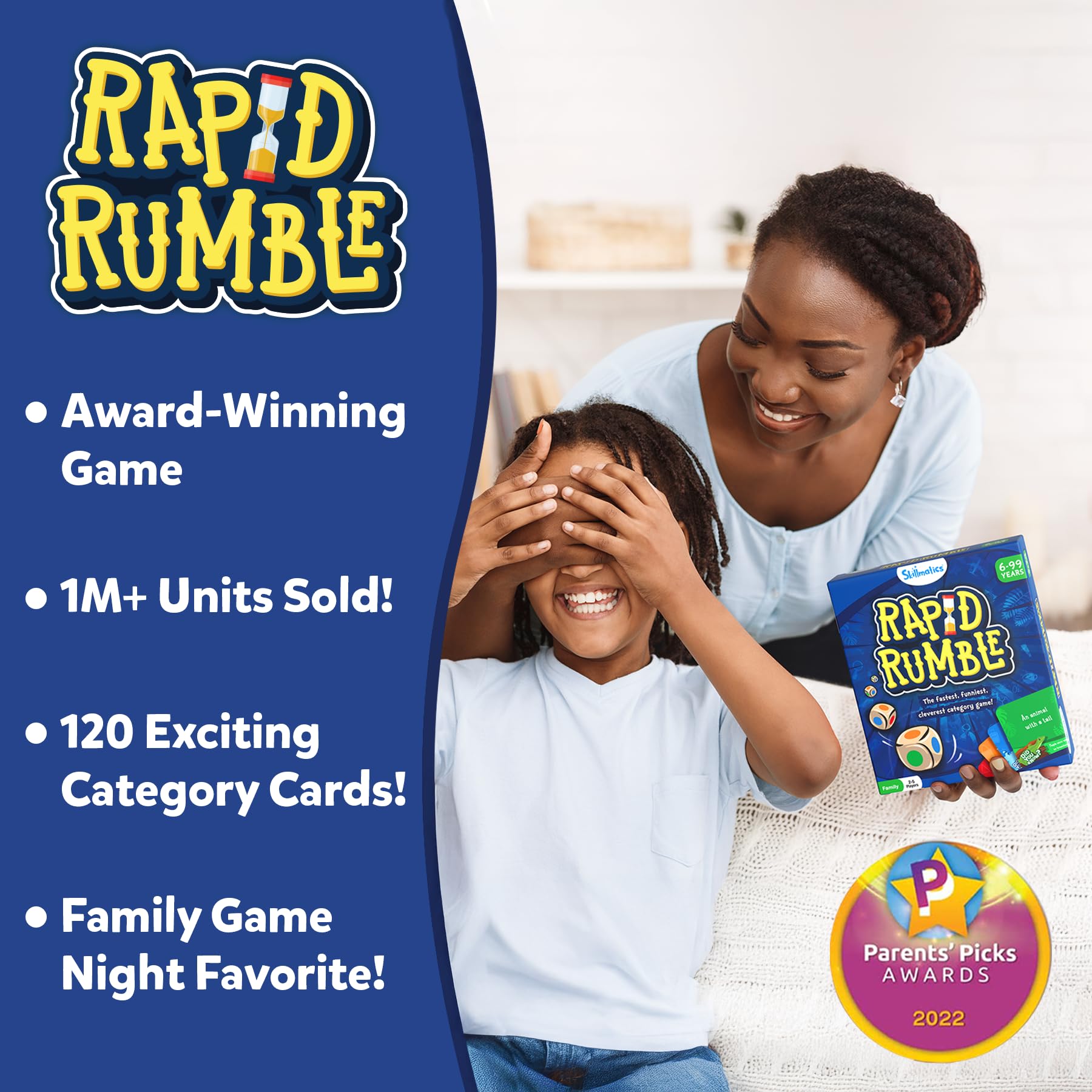 Skillmatics Rapid Rumble wooden die provides lively turn-based play.