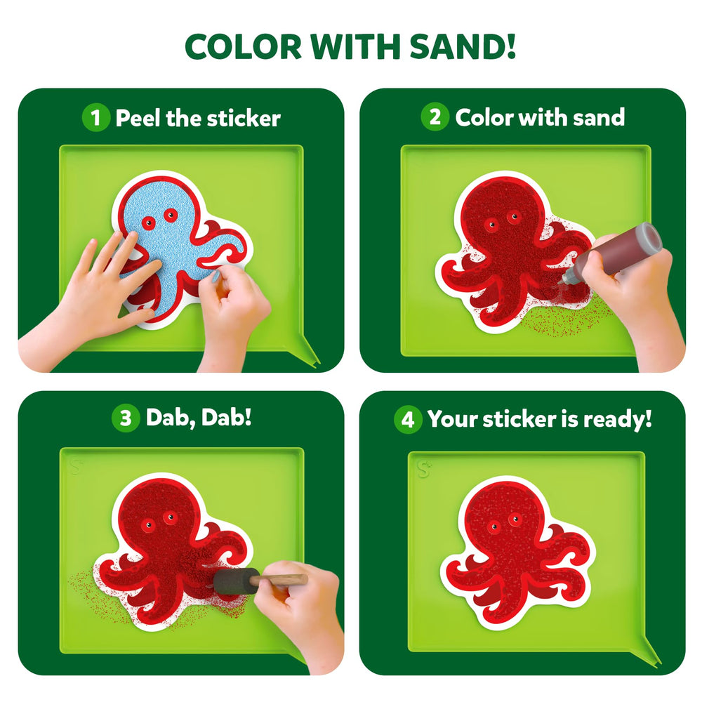 Skillmatics Rainbow Pen colors vibrant designs for precise sand art.