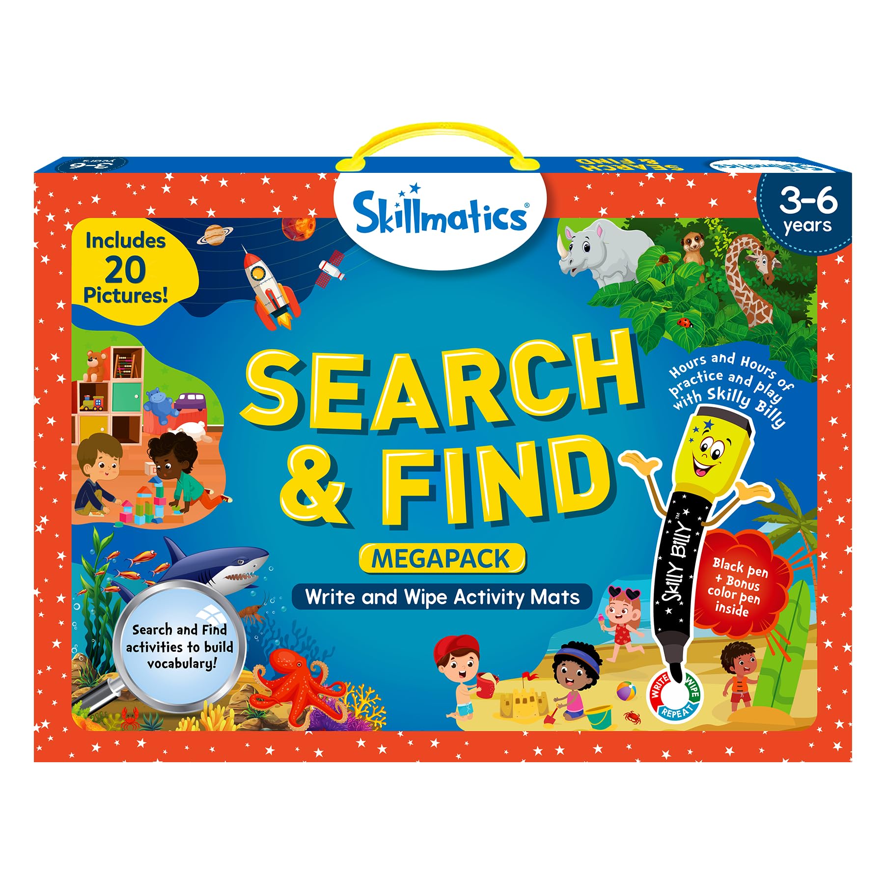 Skillmatics Search and Find Megapack activity mats boost vocabulary through interactive tasks.