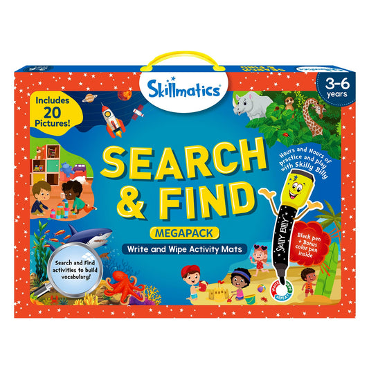 Skillmatics Search and Find Megapack activity mats boost vocabulary through interactive tasks.