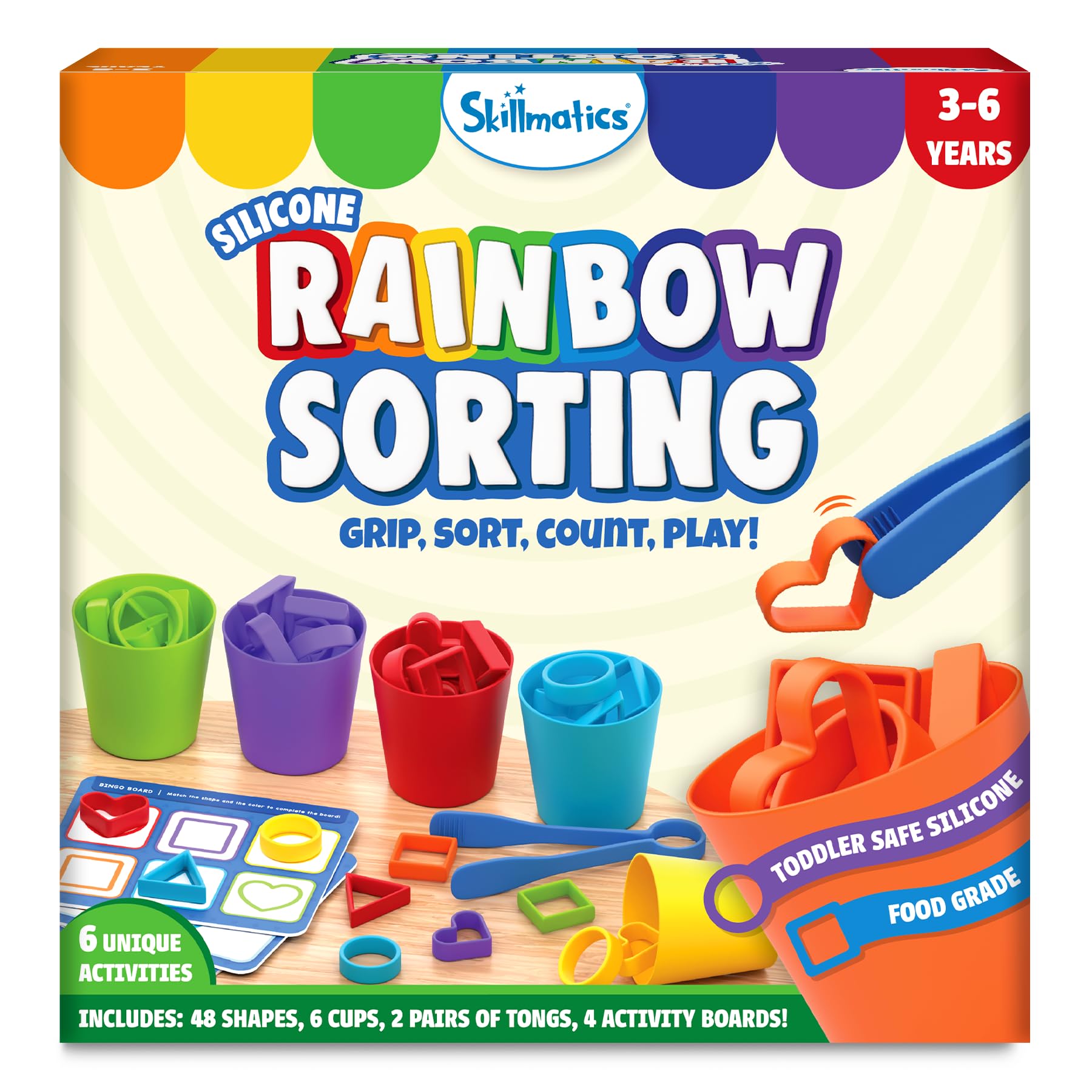 Skillmatics silicone rainbow sorting game color cups for color and shape recognition during play
