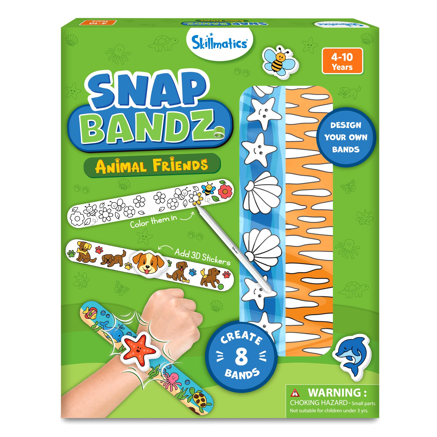 Skillmatics Snap Bandz animal design with colorful stickers for wearable art