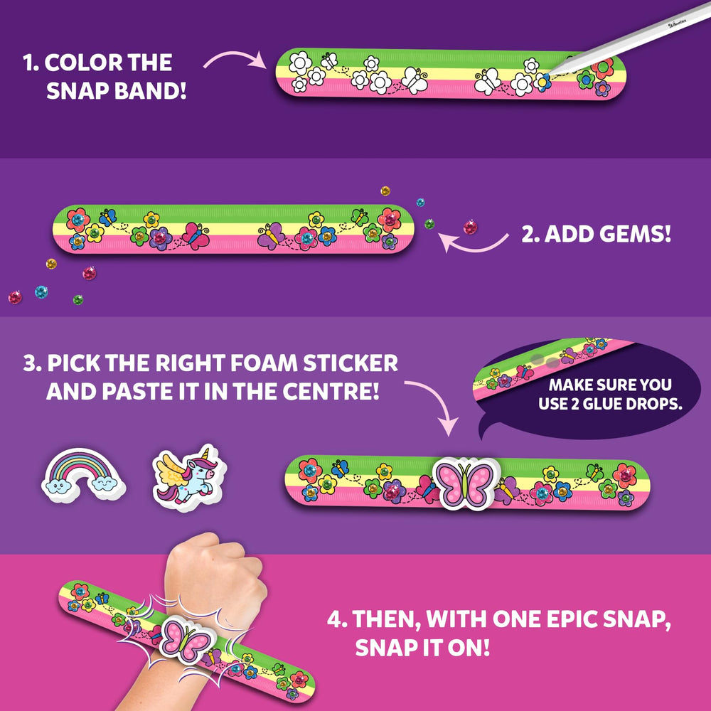 Skillmatics Snap Bandz gem sheet adds shine to each design.