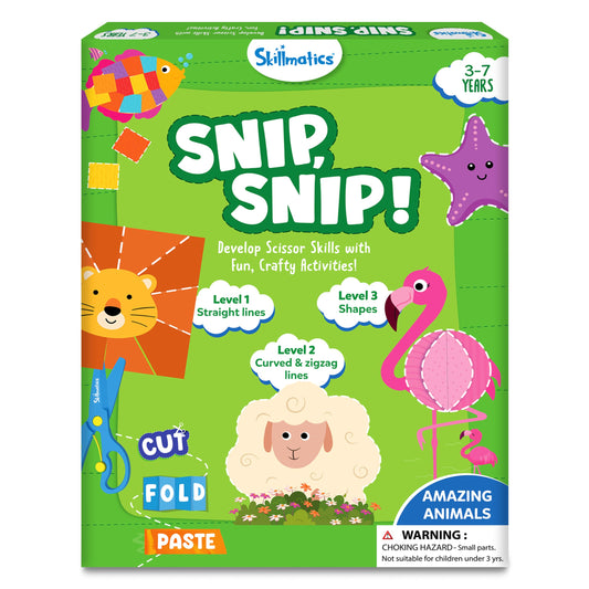 Skillmatics Snip Snip Animals book cover encouraging early cutting skill development.