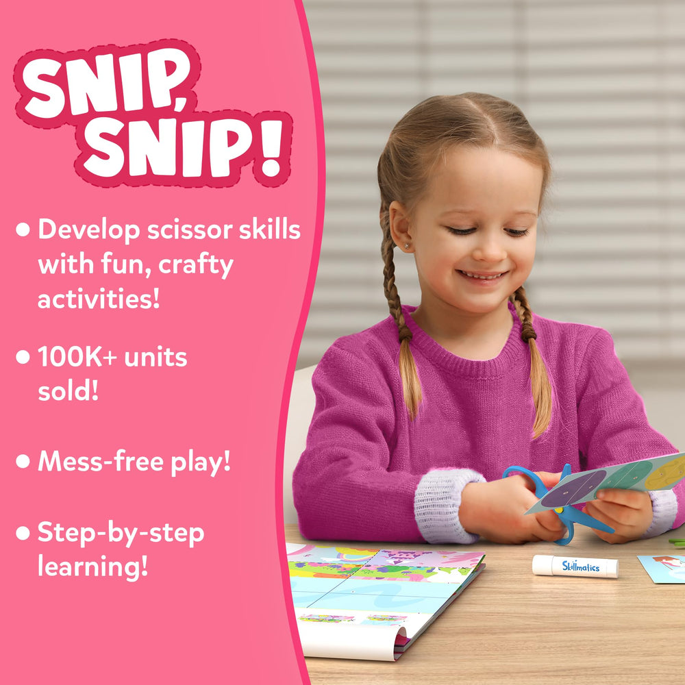 Skillmatics Snip Snip Unicorns & Princesses child-safe scissors close-up emphasize safe, mess-free creativity