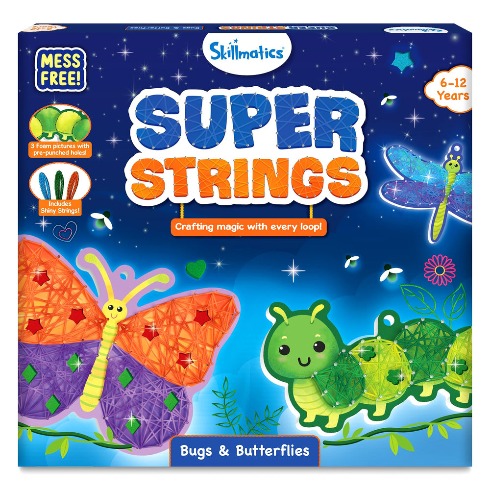 Skillmatics string art dragonfly design for creative play with no-mess setup.