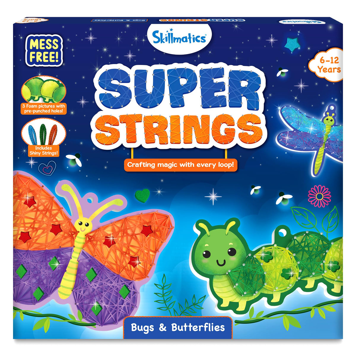 Skillmatics string art dragonfly design for creative play with no-mess setup.