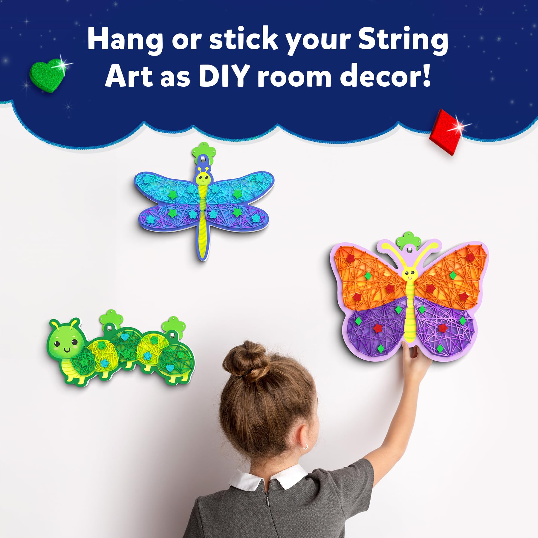 Skillmatics pins hold threads precisely for neat layered color designs.