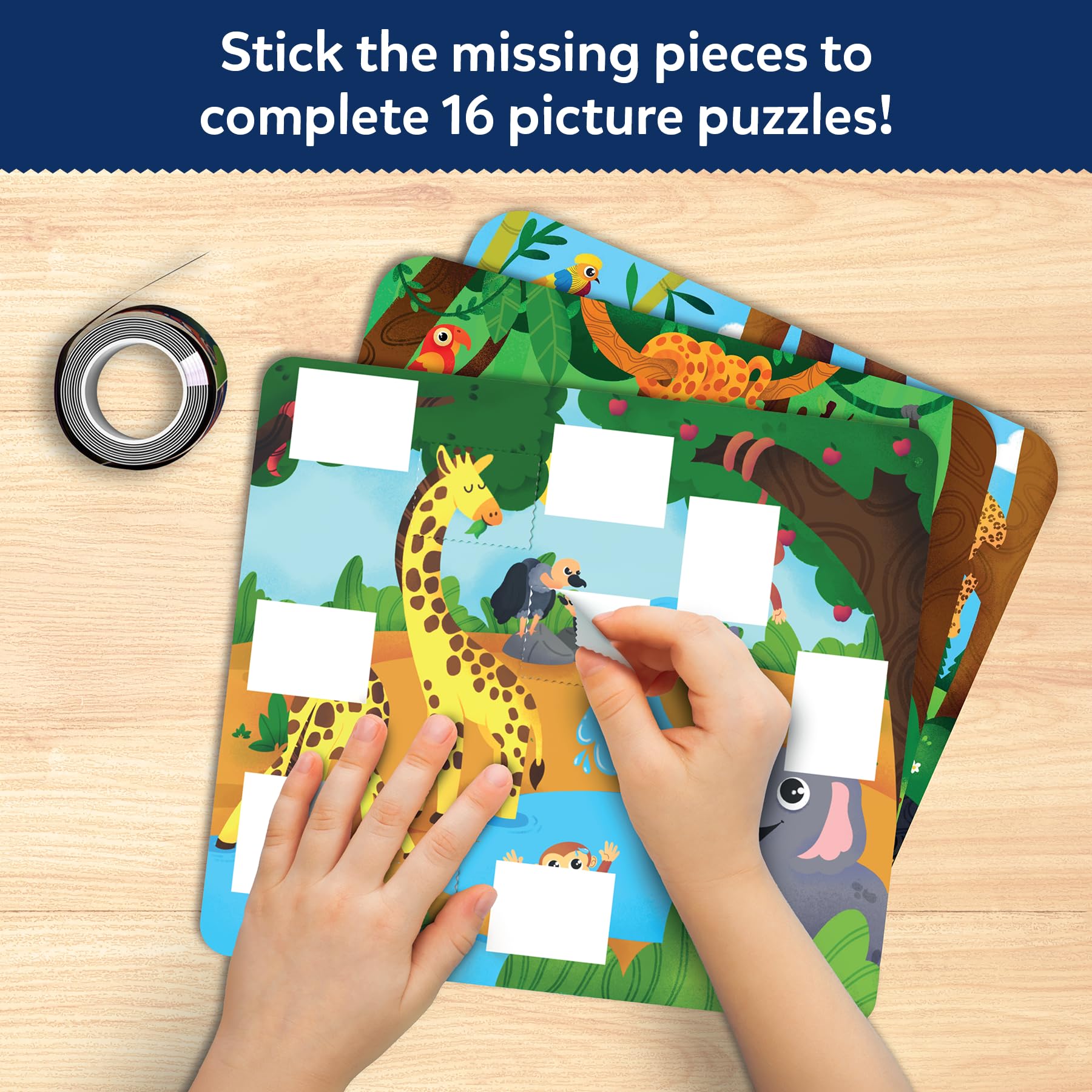 Skillmatics Tape It sticker sequences on tape for step-by-step puzzles.