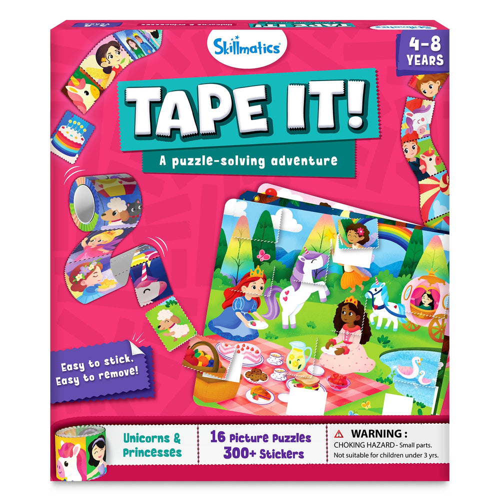 Skillmatics Tape It unicorn puzzle boards for engaging, hands-on play and focus.