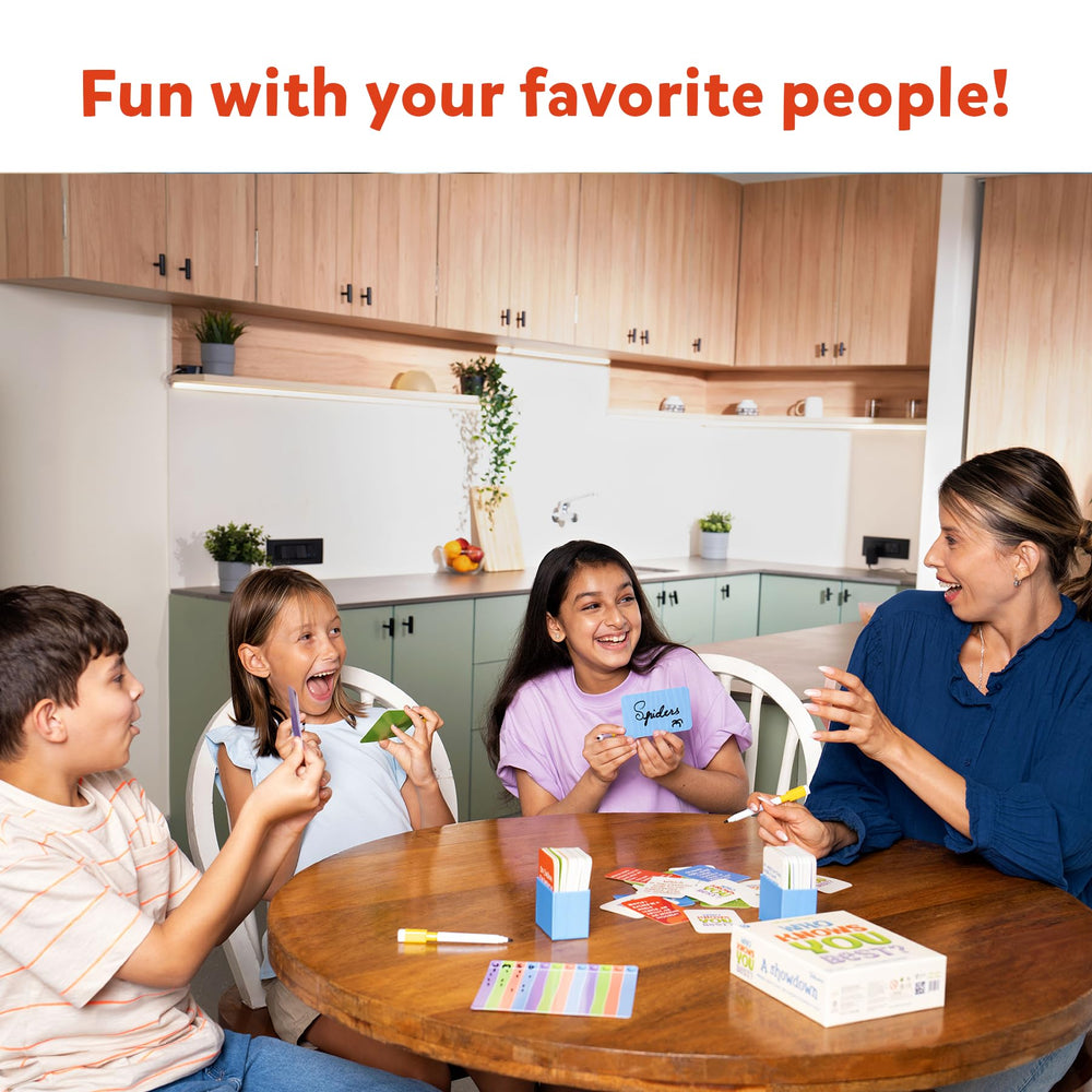 Friends and family playing together around a table with Skillmatics