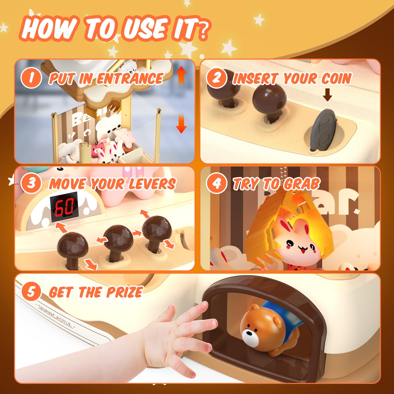 Skirfy Bear Claws machine prize drops capturing moments of triumph.