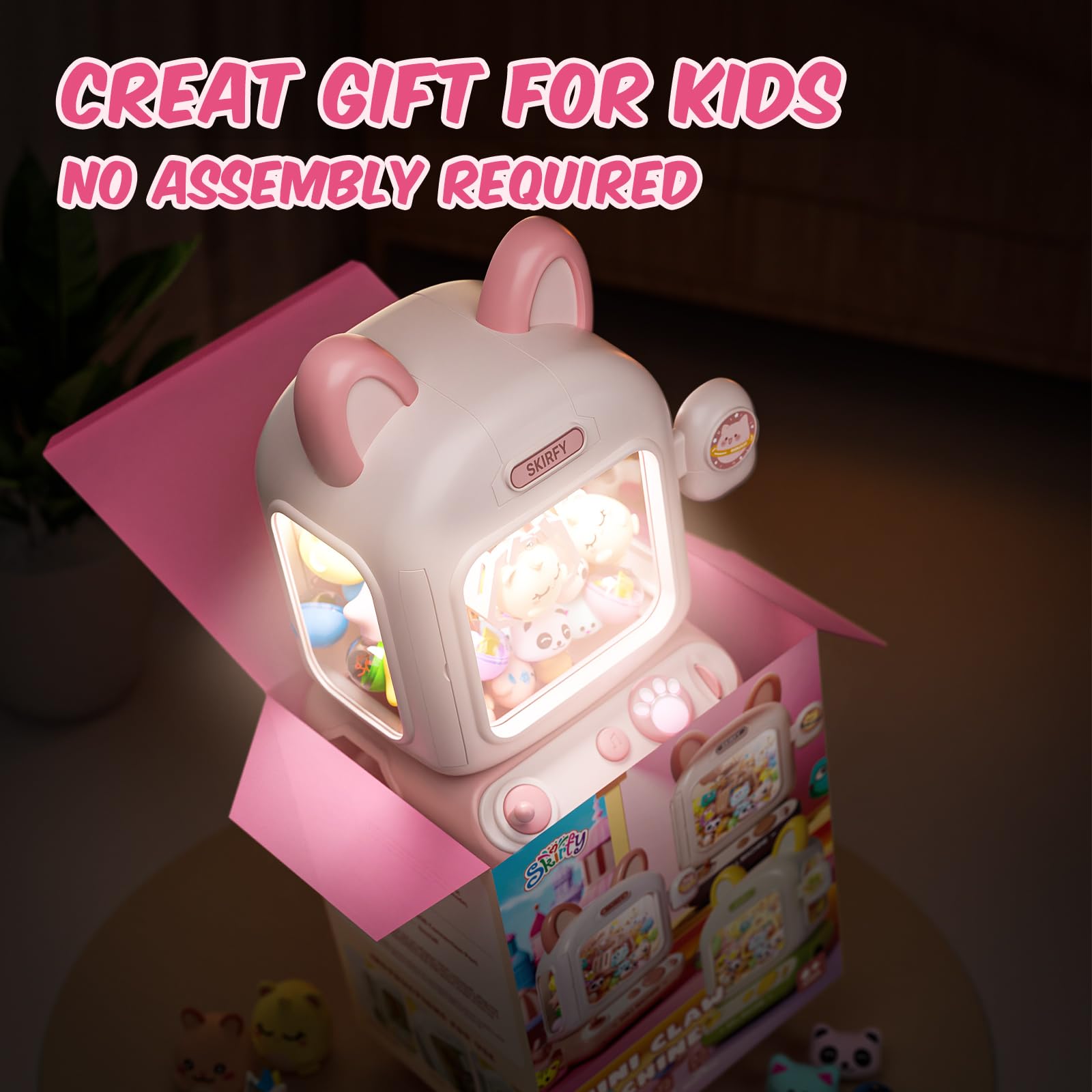 Skirfy prizes include plush toys, surprise eggs, and donut accessories for rewards.