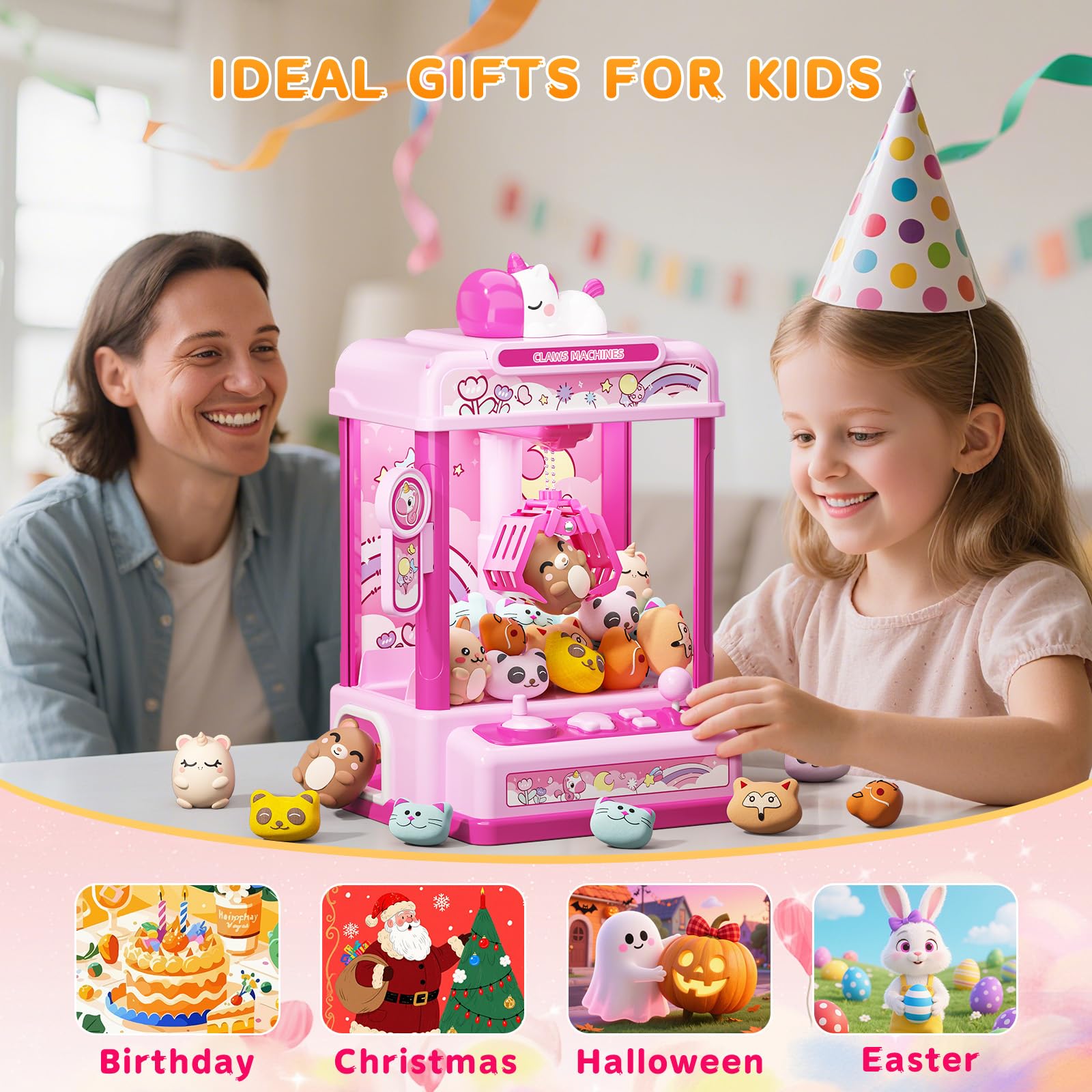 Skirfy Claws Machines unicorn design with vibrant colors appealing to kids.