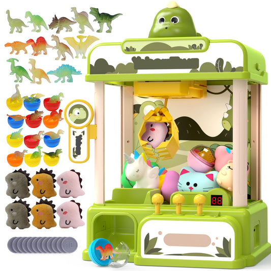 Skirfy dinosaur claw machine front view, a kid-friendly arcade toy for parties and home play.