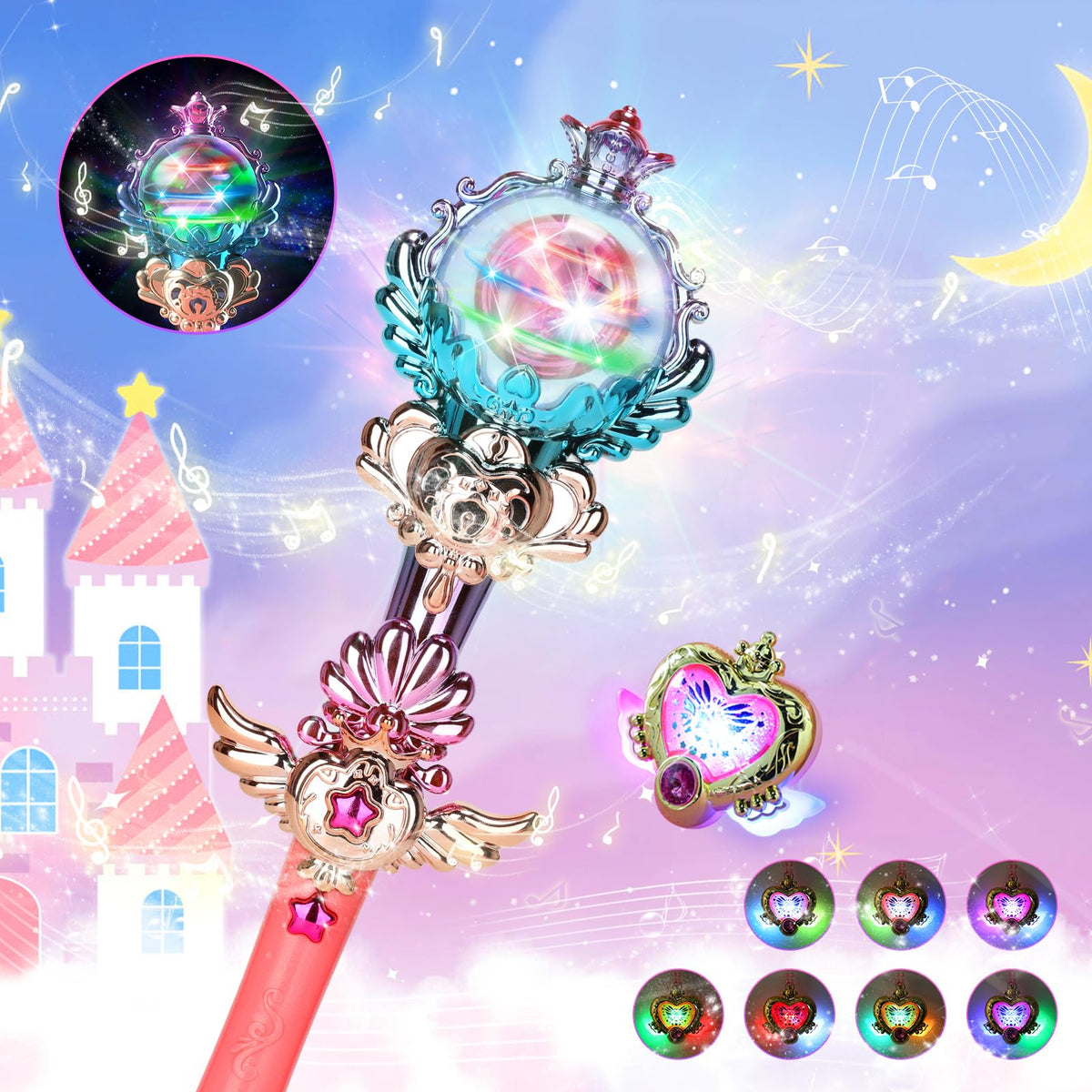 Skirfy Princess Wand with LED spin lights for magical outdoor play at night
