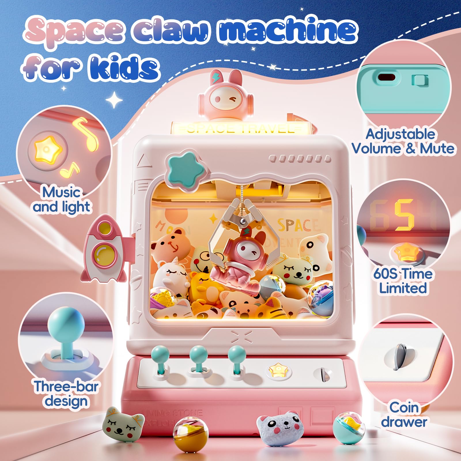 Skirfy Space Claw coin insert panel with coins for rounds