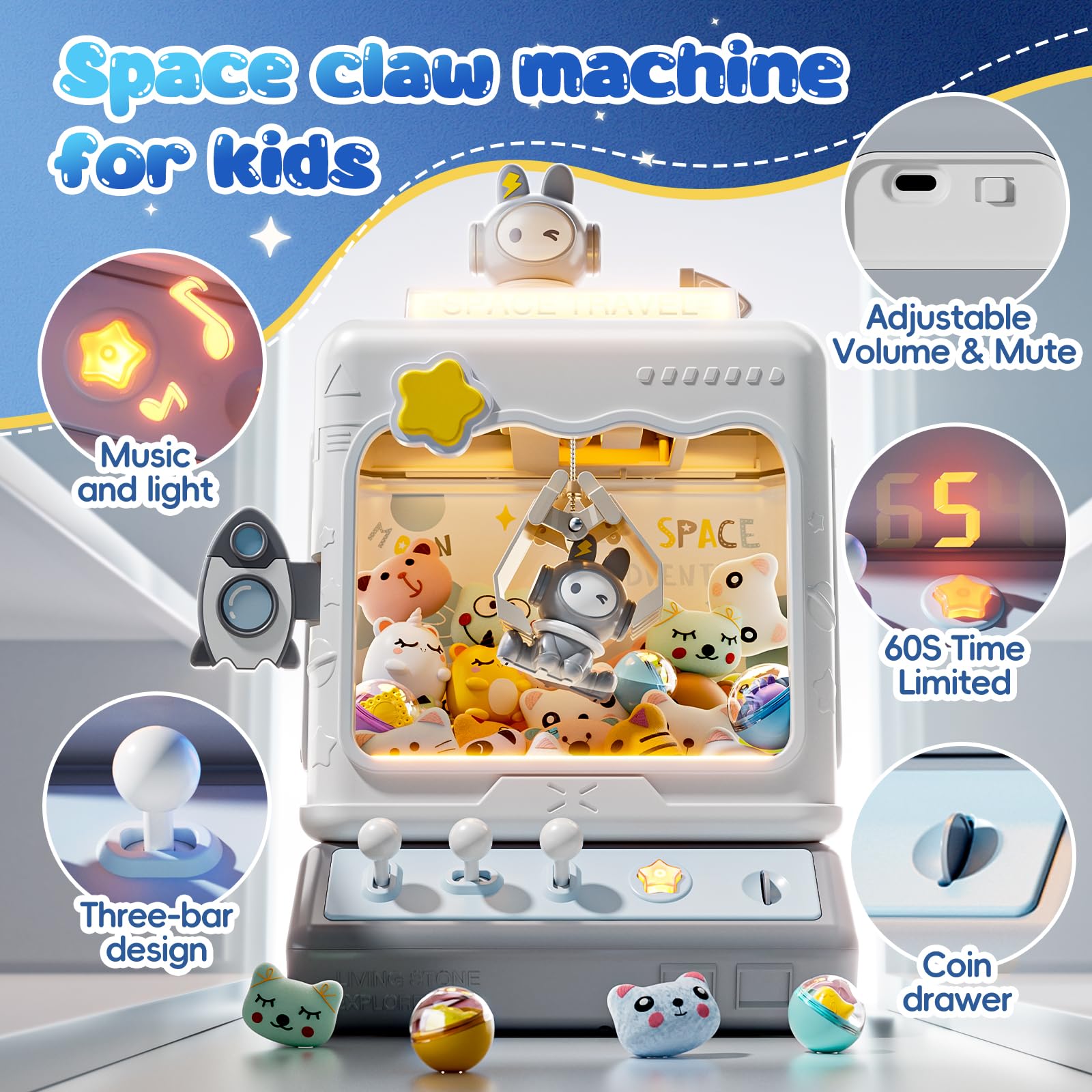 Skirfy Space Claw Machine lights create immersive arcade atmosphere