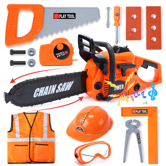 Skirtoy toy chainsaw with realistic design supports safe pretend play.