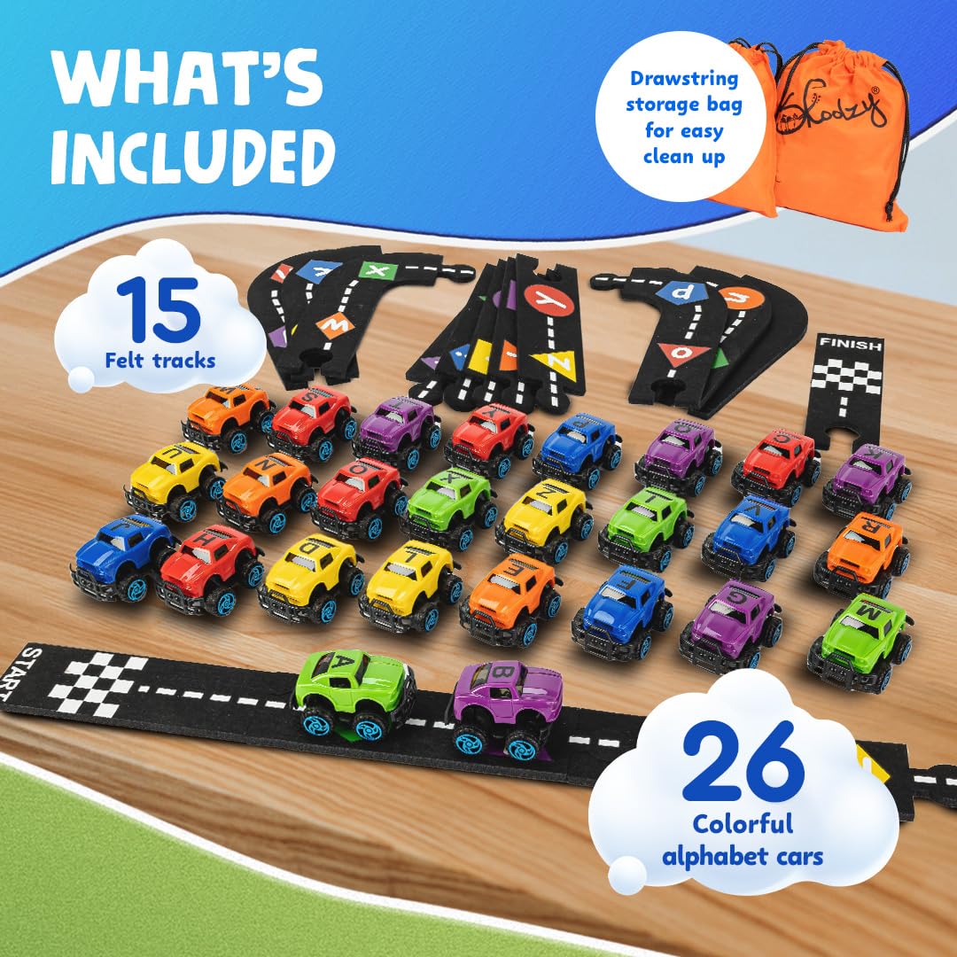 Gift-ready Skoolzy alphabet cars set for birthdays or holidays.