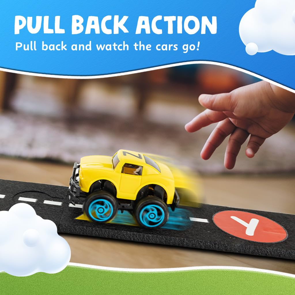 Children playing with Skoolzy Alphabet Cars to learn letters and words.