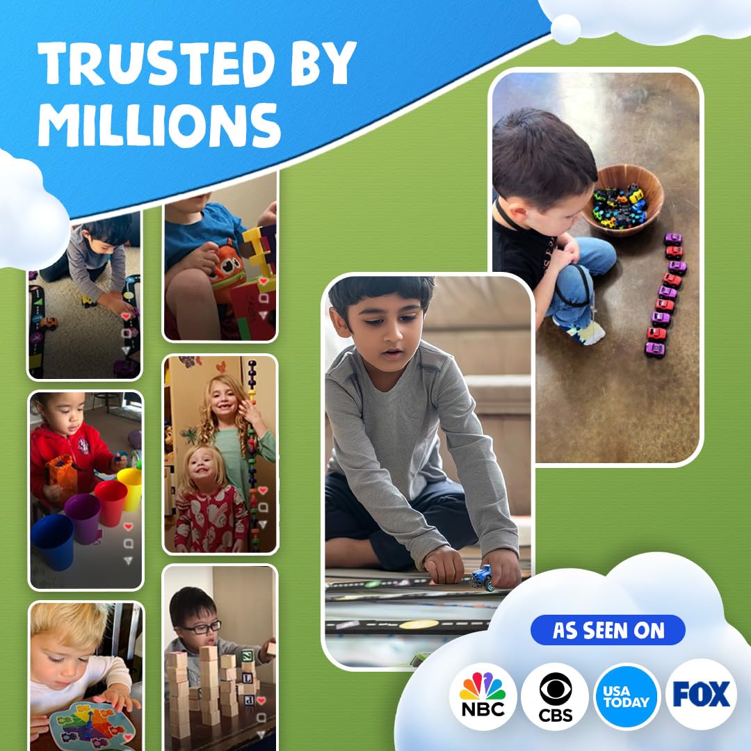 Word-building with Skoolzy Alphabet Cars and felt tracks.