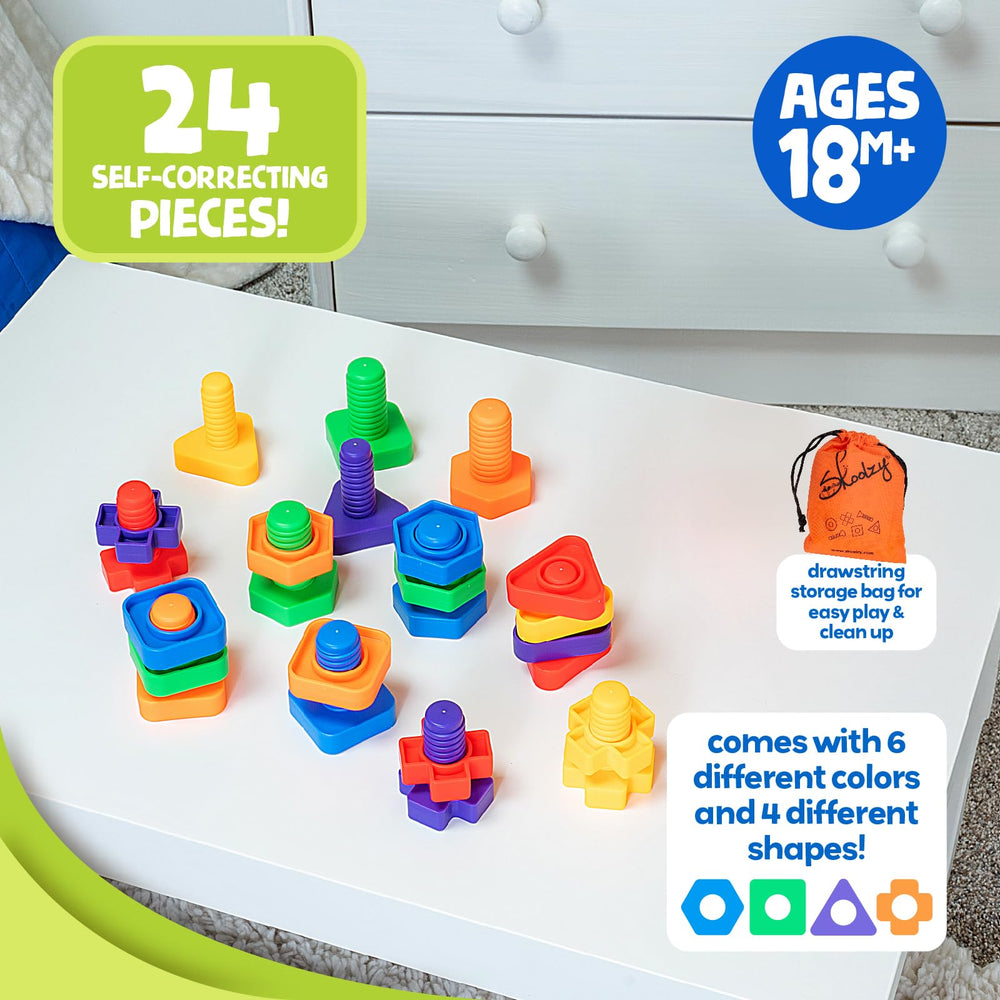 Skoolzy jumbo nuts and bolts enhance fine motor tasks during OT-style play.