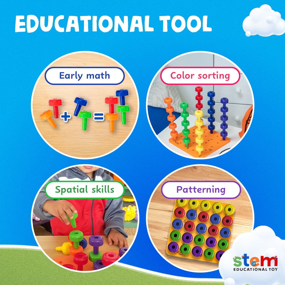Skoolzy peg board set with 30 colorful pegs for color recognition