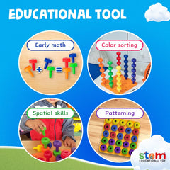 Skoolzy peg board set with 30 colorful pegs for color recognition