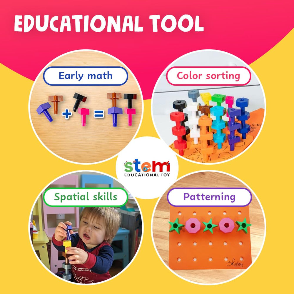 Skoolzy peg board set includes dice for playful counting activities.